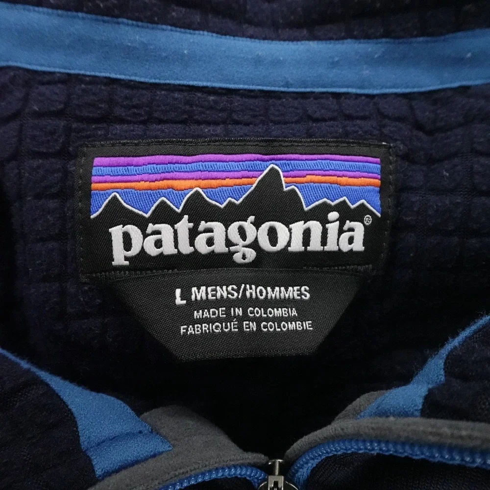 Patagonia R1 Pullover Mens Large Navy Blue Polartec Grid Fleece Quarter Zip